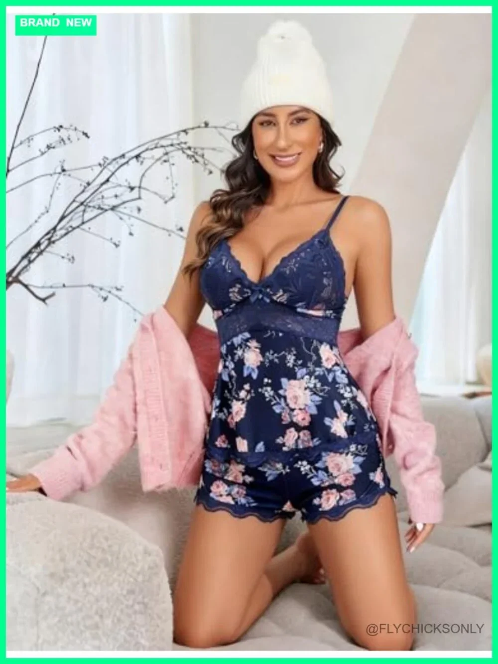 Women's Lace Cami & Shorts Pajama Set - Sheer Nightwear Lounge Set